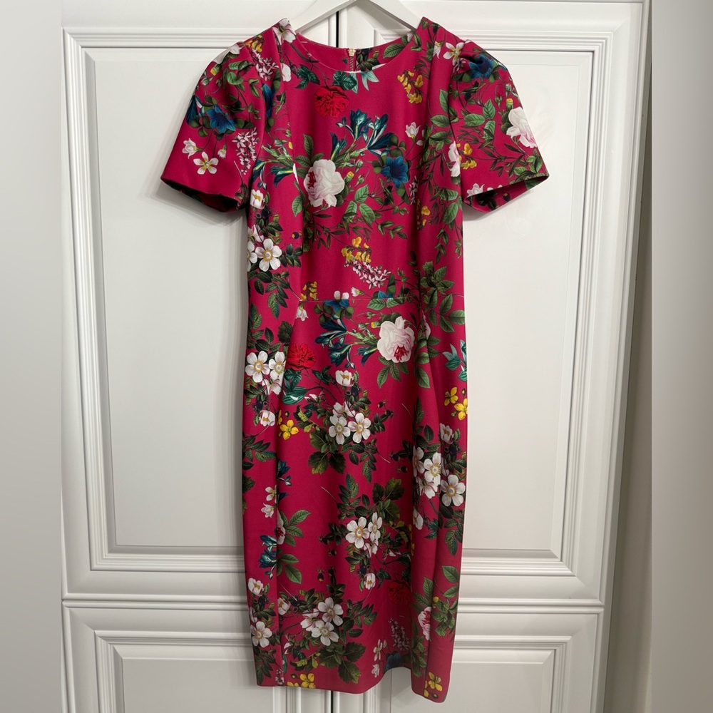 Calvin Klein Size 6 Pink Floral Puff Sleeve Sheath Dress Wedding Party Cocktail